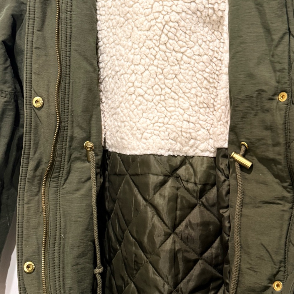 American Eagle Army Green Fur Trim Removable Hood Full Zip Jacket Coat Size XS - Picture 8 of 12
